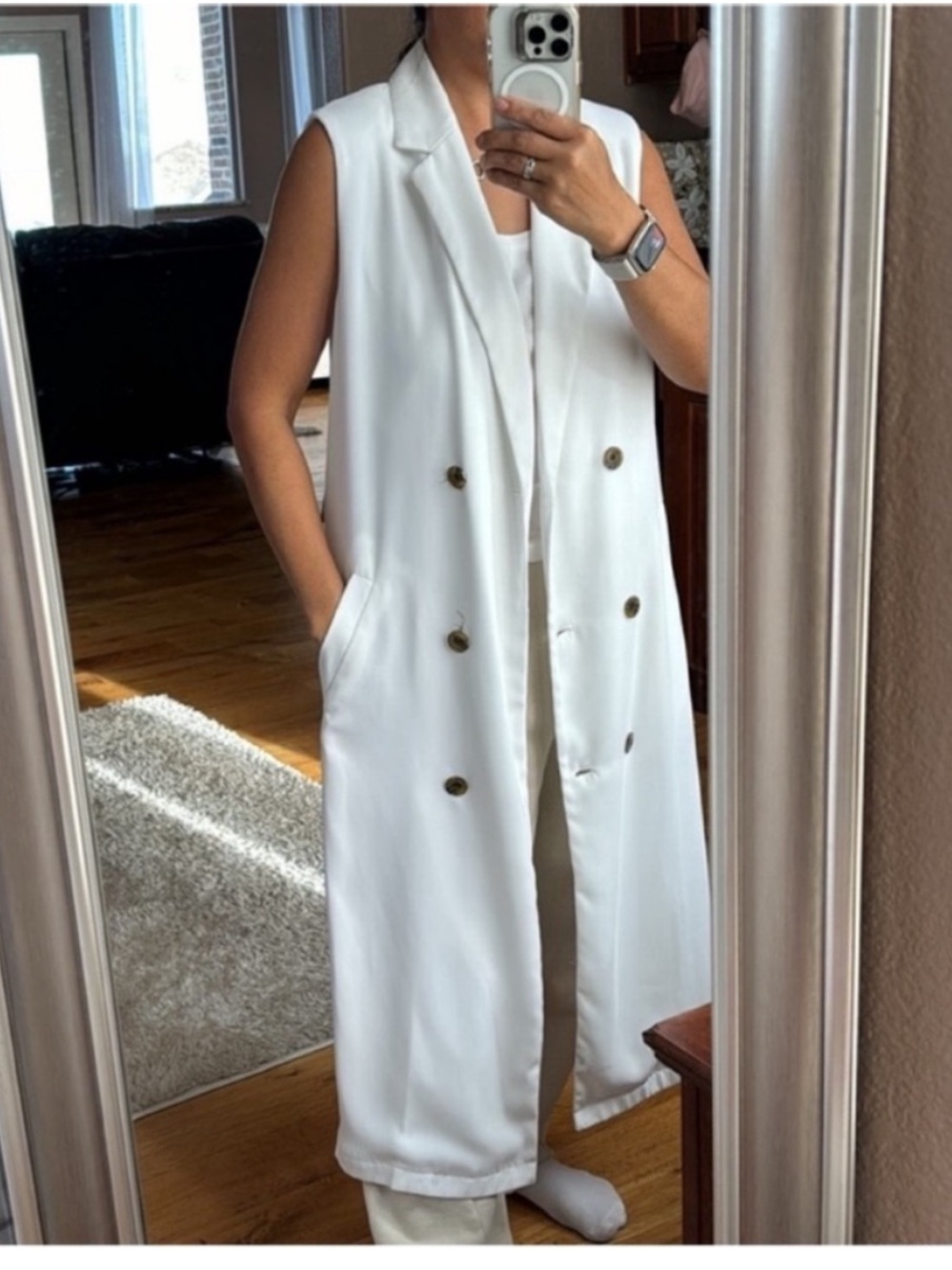 Forever 21 White Double Breasted Long Vest Dress
